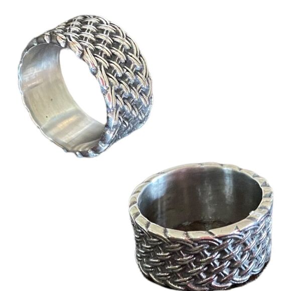 Silver Basket Weaved Stainless Steel Wide Band Ring NEW - Picture 4 of 4